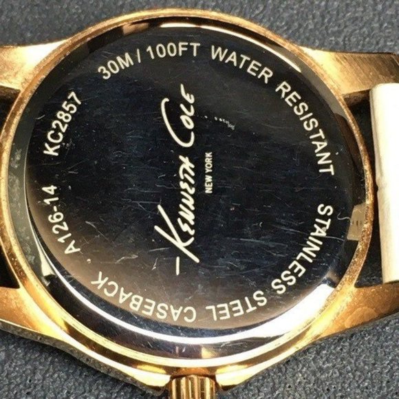 Kenneth Cole Diamond Watch White Leather Gold A126-14 KC2857